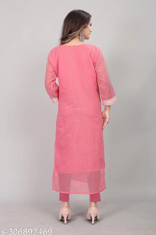 Cotton Embroidered Kurti for Women (Pink, L)