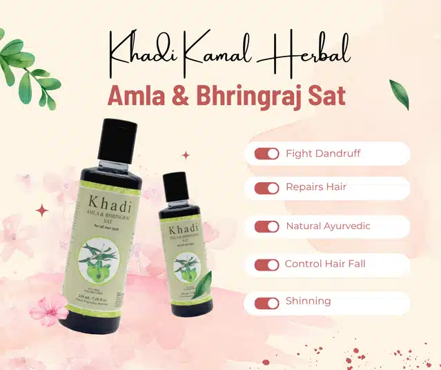 Khadi Kamal Herbal Bhringraj Powder, Amla Bhringraj Shampoo & Oil (Pack of 3)