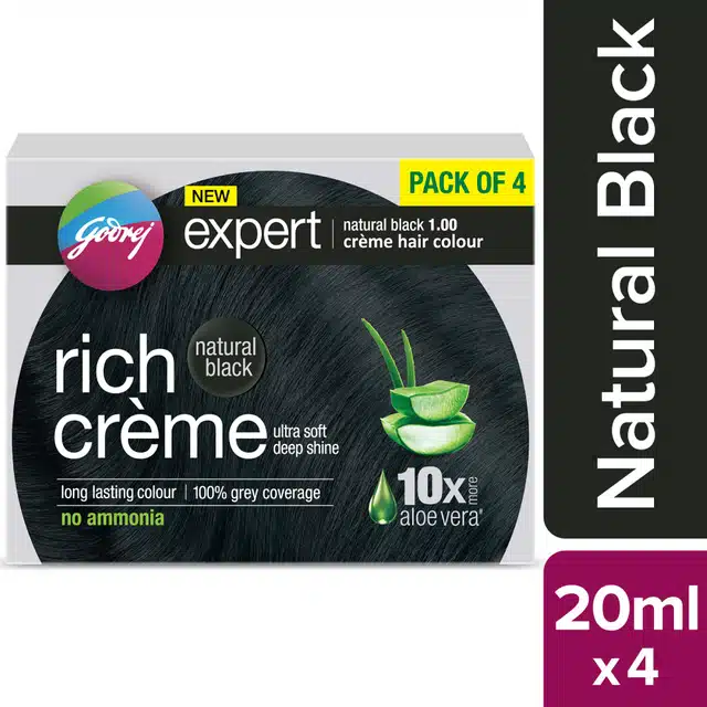 Godrej Expert Rich Crème Hair Colour For Women & Men – (Natural Black Shade) (1.00) (Pack Of 4)