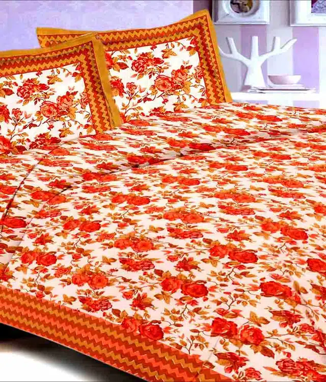 Rajasthani Traditional Cotton Bedsheet With 2 Pillow Covers (Brown, 475 X 94 Inch) (Mc-390)