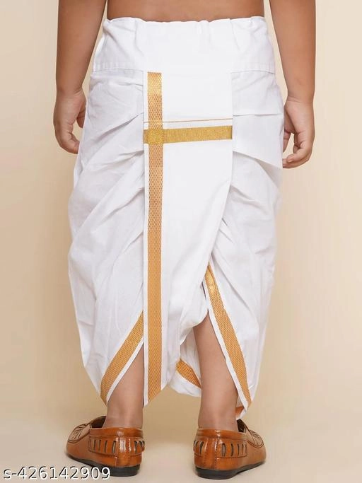 Cotton Blend Striped Dhoti for Boys (2-3 Years, White)