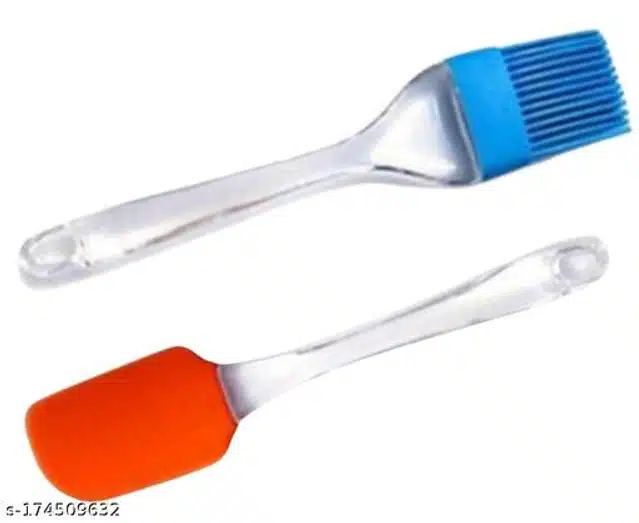 Silicone Spatula with Oil Brush (Orange & Blue, Set of 2)