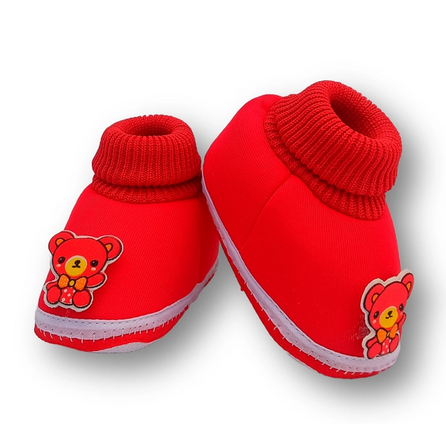 Cotton Booties for Infants (Red, 3-6 Months)