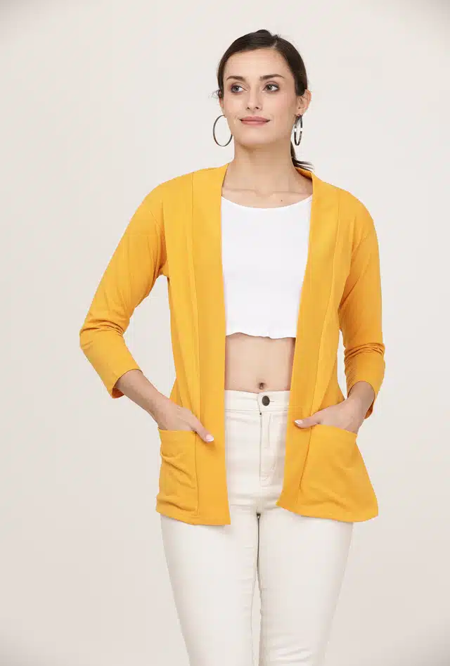 Cotton Solid Shrug for Women (Yellow, S )