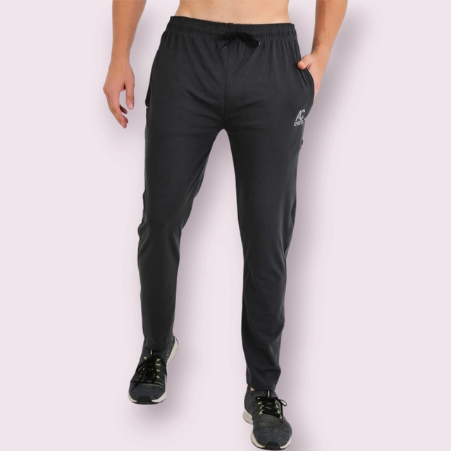 Lycra Nylon Logo Printed Track Pant for Men (Dark Grey, M)