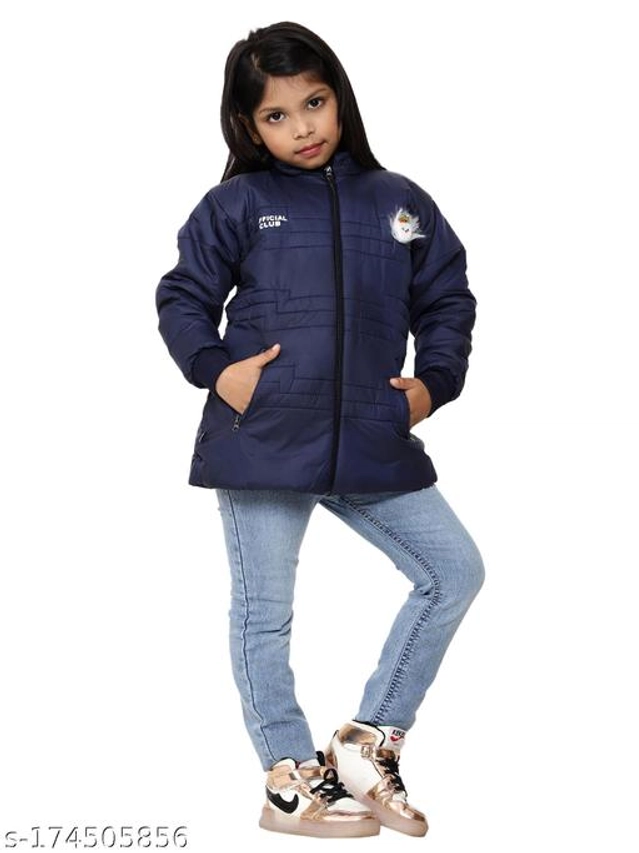 Polyester Jacket for Girls (Navy Blue, 12-18 Months)