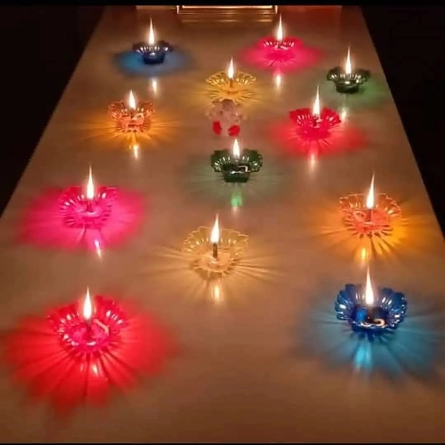 Plastic 3D Shadow Reflection Floating Diwali Diyas (Multicolor, Pack of 12)