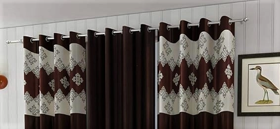 Polyester Curtains for Door (Brown, 7 Feet) (Pack of 3)