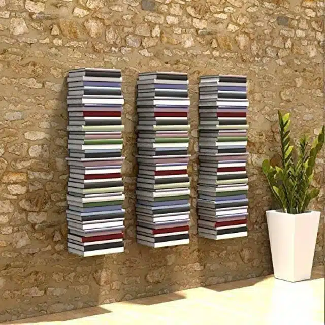 Wall Mounted Metal Invisible Book Shelves (Pack of 2, White)