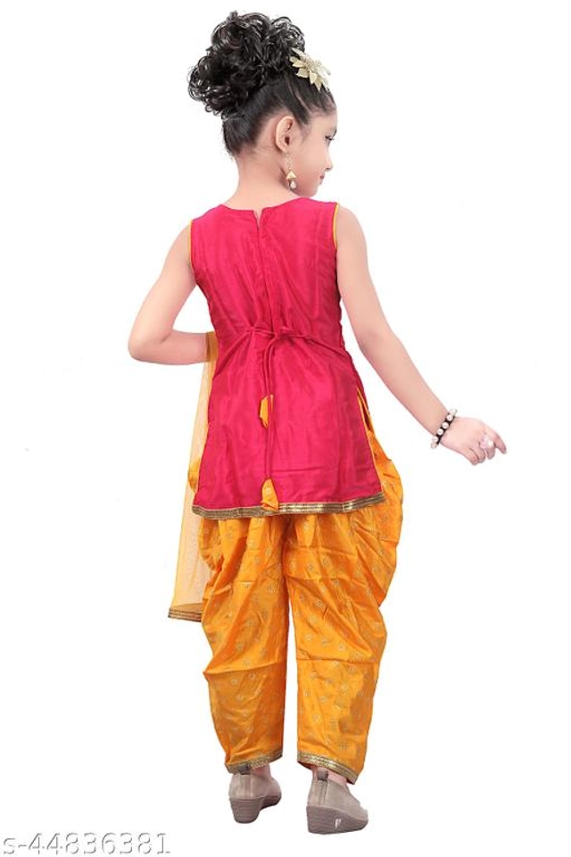 Silk Blend Kurta Sets for Girls (Red & Yellow, 12-18 Months)