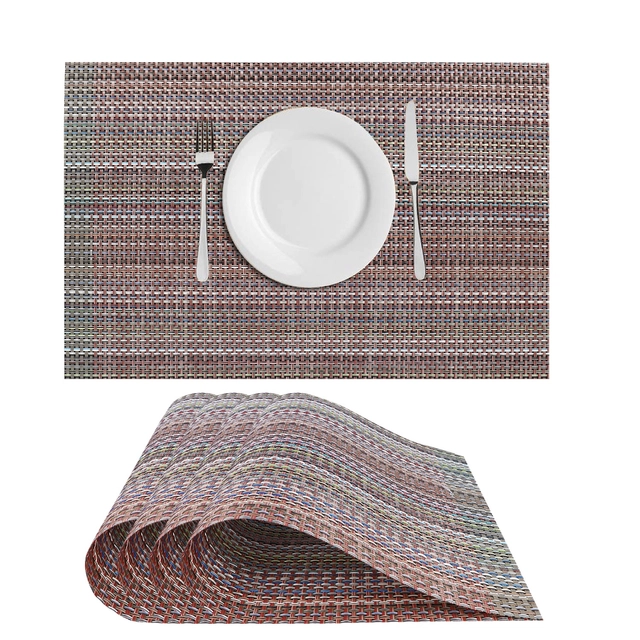 PVC Waterproof Rectangle Striped Table Mats (Brown, 45x30 cm) (Pack of 4)