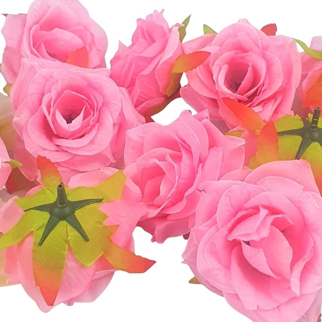 Artificial Rose Flowers Bunches for Diwali Decoration (Pink, Pack of 12)