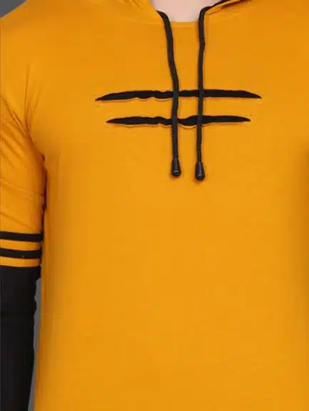 Men's Mask Hooded T-Shirt (Mustard, XL) (J-12)