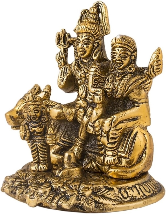 Brass Mahadev Shivji with Pariwar Idol (Gold, 14 cm)