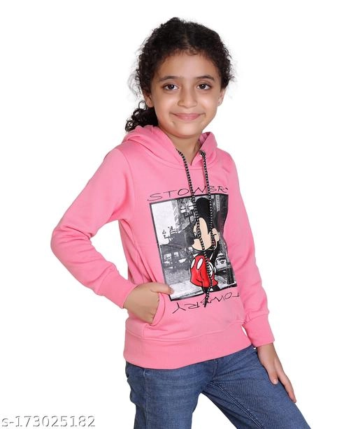 Woolen Printed Hoodie for Girls (Pink, 4-5 Years)