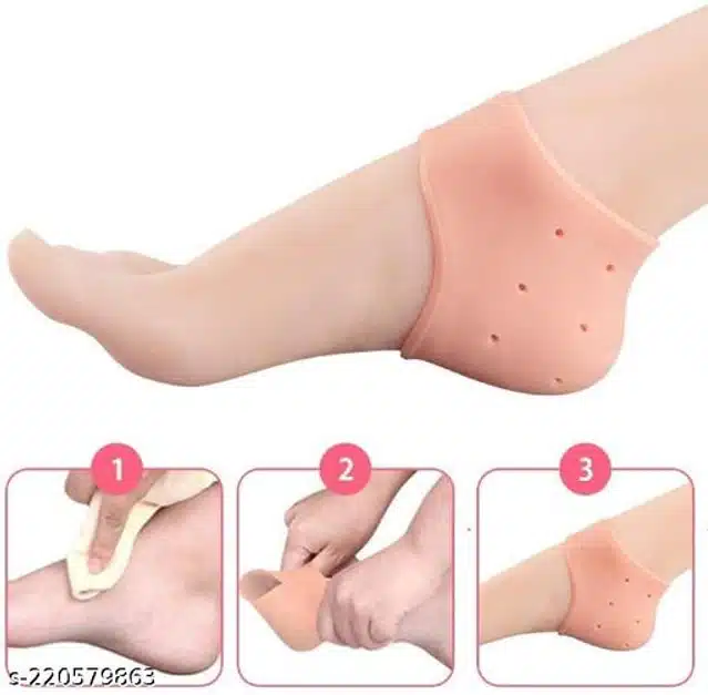 Moisturizing Silicon Gel Socks with Get Pad (Beige, Set of 3)