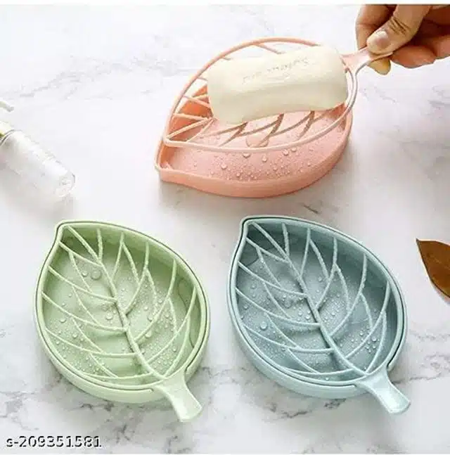 Leaf Shape Double Layer Soap Holder (Multicolor, Pack of 3)