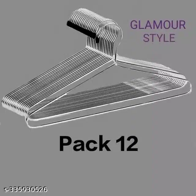 Stainless Steel Clothes Hangers (Silver & Black, Pack of 12)