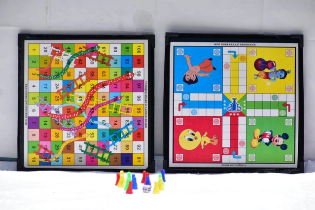 2-in-1 Ludo & Snake Board Game for Kids (Multicolor, 12x12 inches)