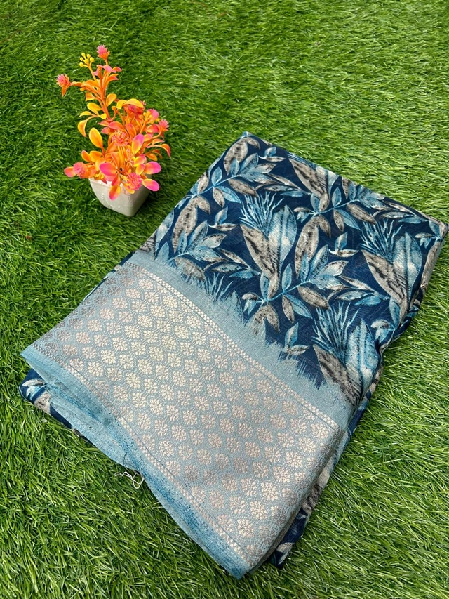 Cotton Printed Saree for Women (Blue, 6.3 m)