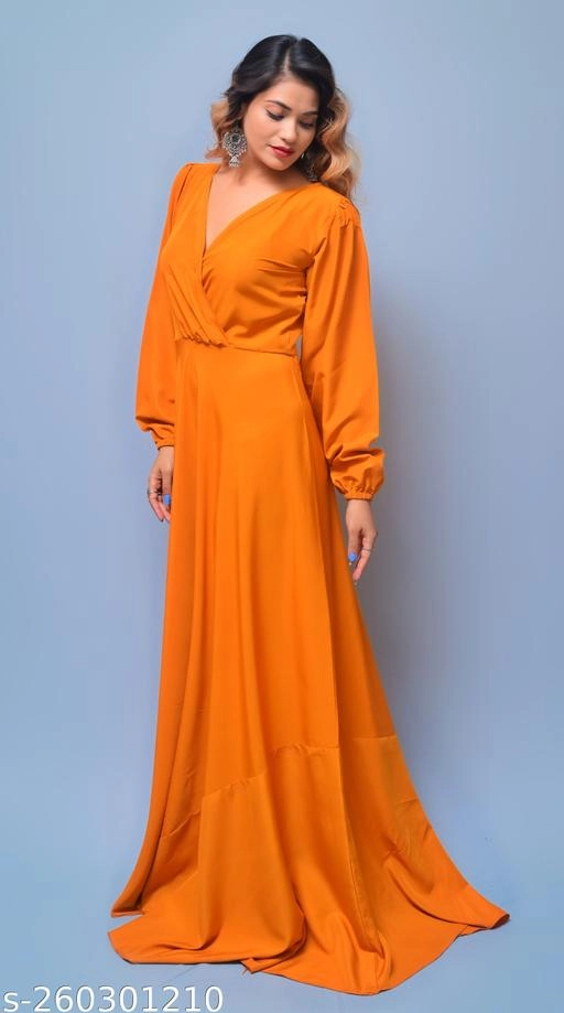 Crepe Solid Gown for Women (Mustard, XS)