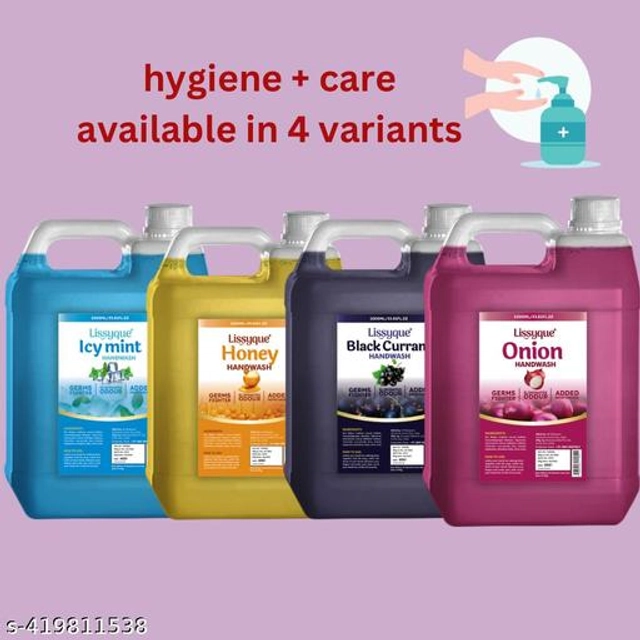  Lissyque Handwash Ice Mint, Honey, Black Current, Onion- 1000ml (Pack Of 4)