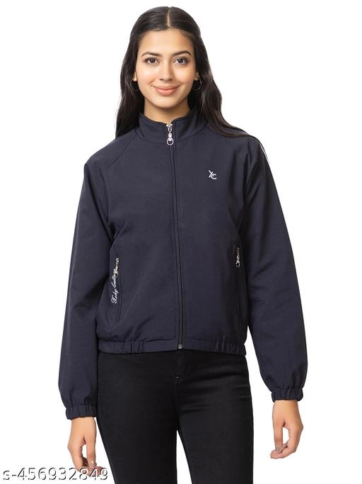 Cotton Blend Full Sleeves Jacket for Women (Navy Blue, L)