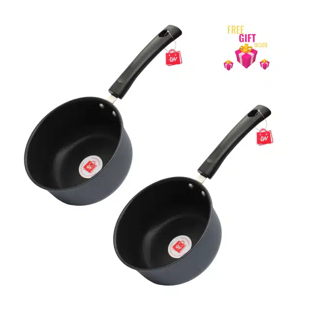 Non Stick Saucepan with Surprise Gift (Set of 2) (Grey, 1.5 L)