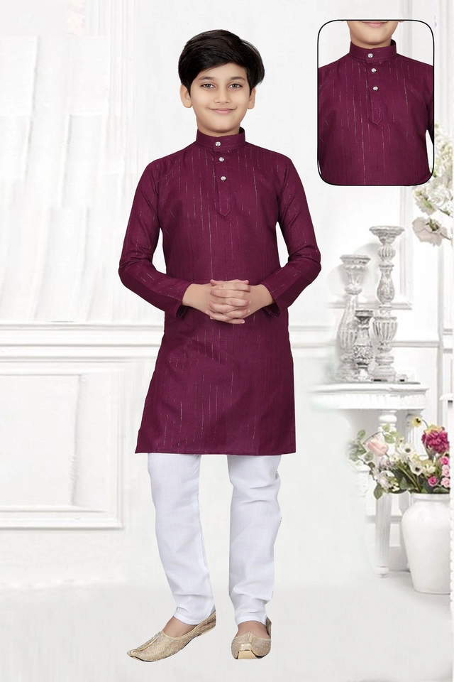 Cotton Full Sleeves Kurta with Pyjama for Boys (Purple & White, 3-5 Years)