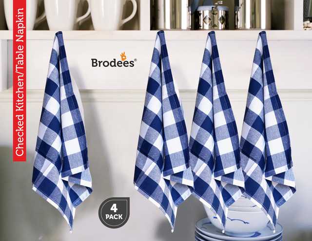 Brodees Cotton Check Kitchen Table Napkin (Pack of 4, Blue and White) (RI-6)