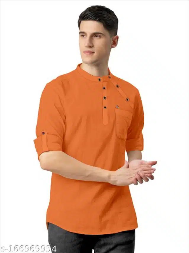 Cotton Kurta for Men (Orange, XXL)
