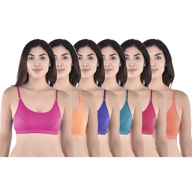 Cotton Non-Padded Sports Bra Combo (Pack of 6) (Multicolor, 38B) (MNK-368)