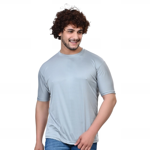 Round Neck Solid T-Shirt for Men (Grey, S)