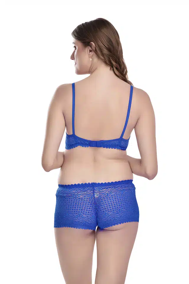 Women's Bra and Panty Set (Blue, 32) (Set of 1) (F-2107)