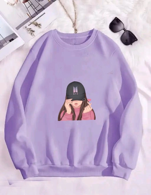 Fleece Printed Full Sleeves Sweatshirt for Women & Girls (Lavender, S)