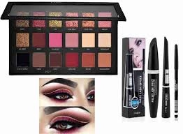 Combo of Eyeshadow Palette with 3-in-1 Mascara-Kajal-Eyeliner Set (Multicolor, Set of 2)