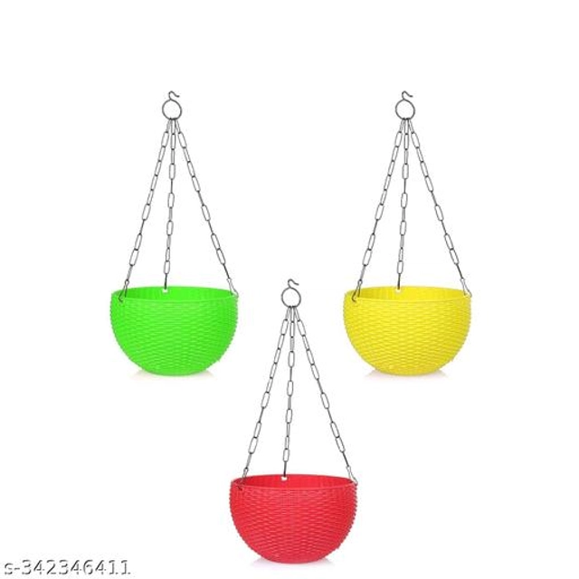 Plastic Hanging Planter (Multicolor, Pack of 3)