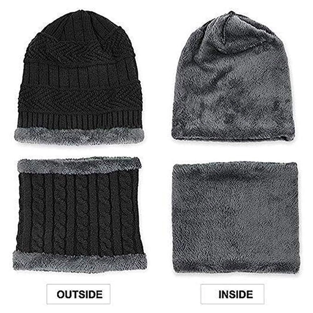 Woolen Cap with Neck Warmer for Women (Black)