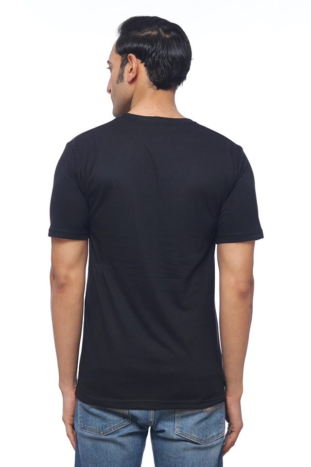 Round Neck Printed T-Shirt for Men (Black, M)