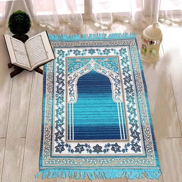 Velvet Chenille Super Soft Namaz Prayer Mat (Aqua Blue, 70x110 cm)