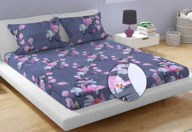 Double Bedsheet with 2 Pillow Covers (Multicolor, 85"x90")