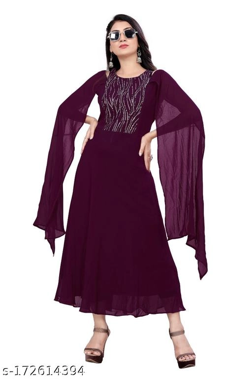 Georgette Embellished Dress for Women (Purple, S)