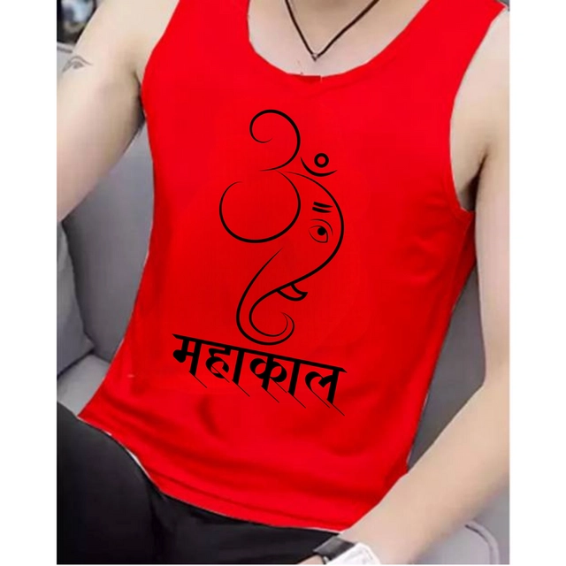 Polycotton Printed Gym Vest for Men (Red, S)