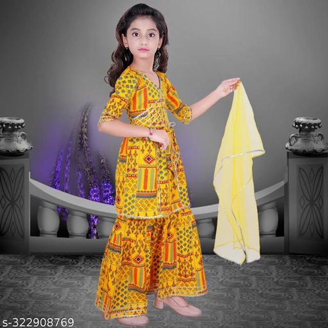 Dupion Silk Kurta Sets for Girls (Yellow, 2-3 Years)