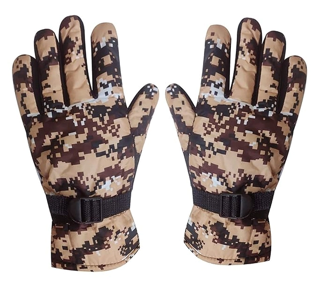 Viscose Rayon Checked Full Hand Gloves for Men & Women (Brown)