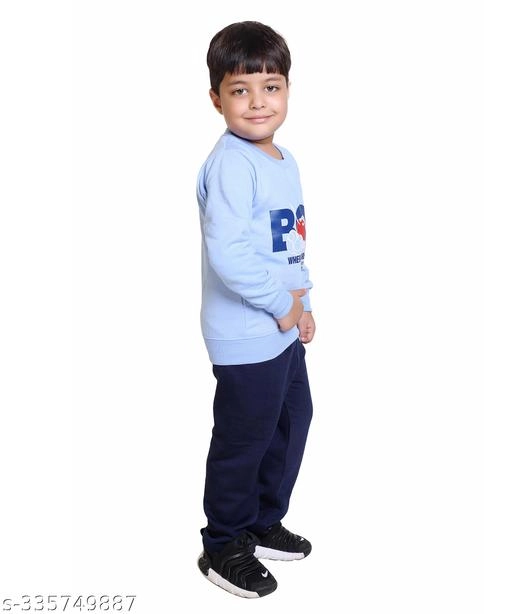 Cotton Blend Printed Clothing Set for Boys (Sky Blue & Royal Blue, 6-12 Months)