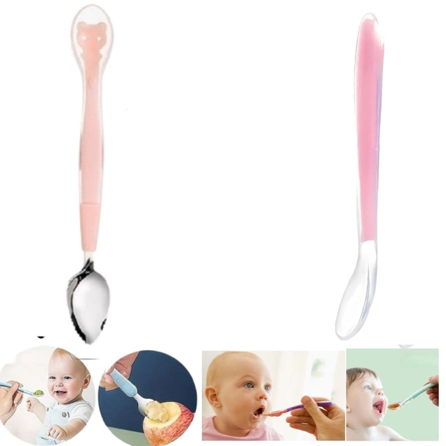 Combo of Silicone Double-Head & Single-Head Feeding Spoon for Baby (Multicolor, Set of 2)