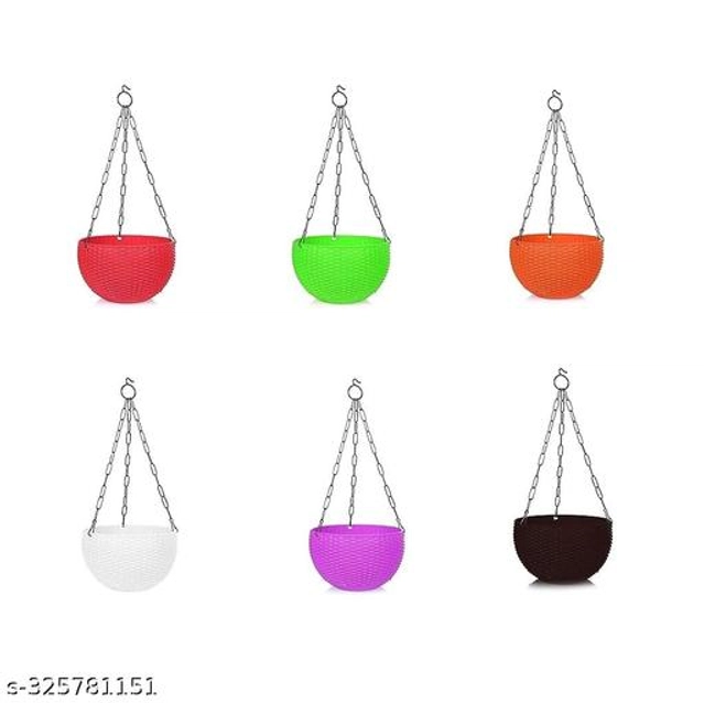 Plastic Hanging Planter (Multicolor, Pack of 6)