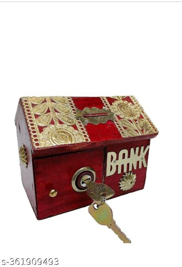 Wooden Money Bank (Red & Beige)