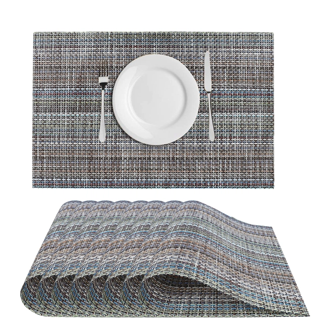 PVC Waterproof Rectangle Striped Table Mats (Grey, 45x30 cm) (Pack of 8)